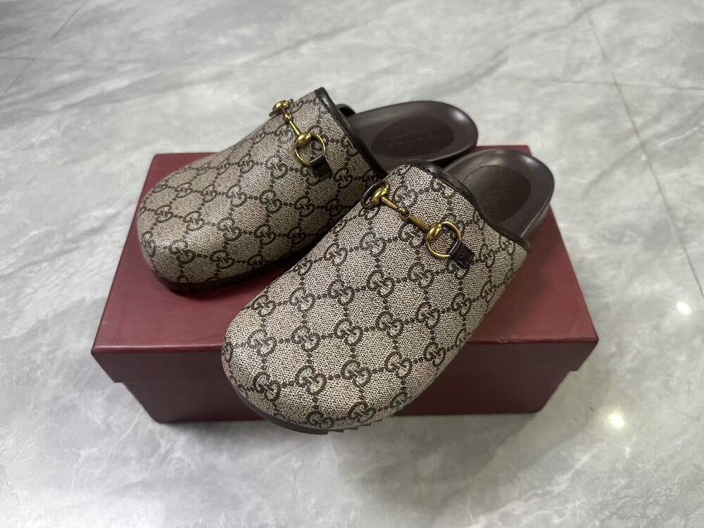 Gucci GG Supreme Canvas Horsebit Mule Clogs Slip On Slippers